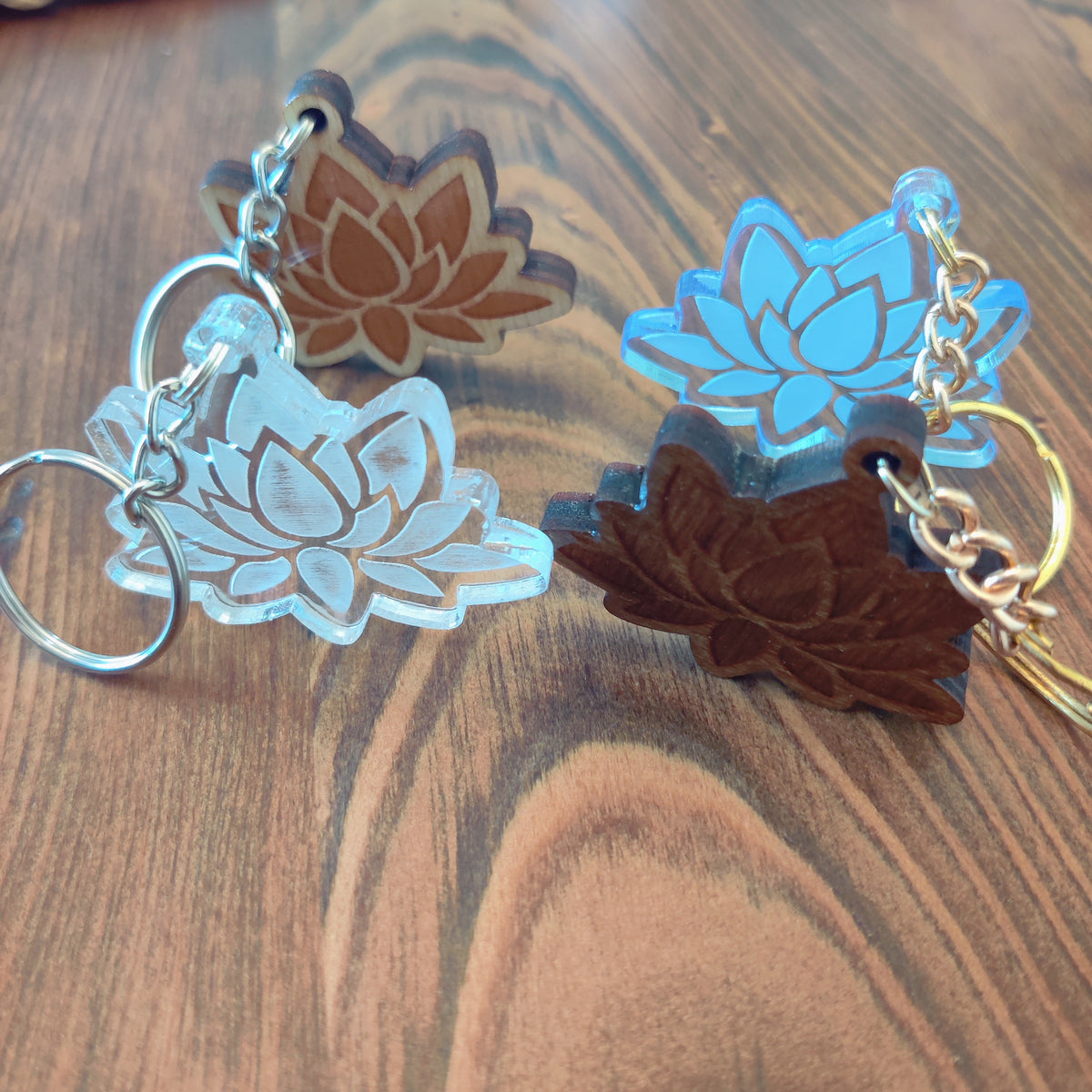Lotus Flower Keychain | Handcrafted Wood or Acrylic