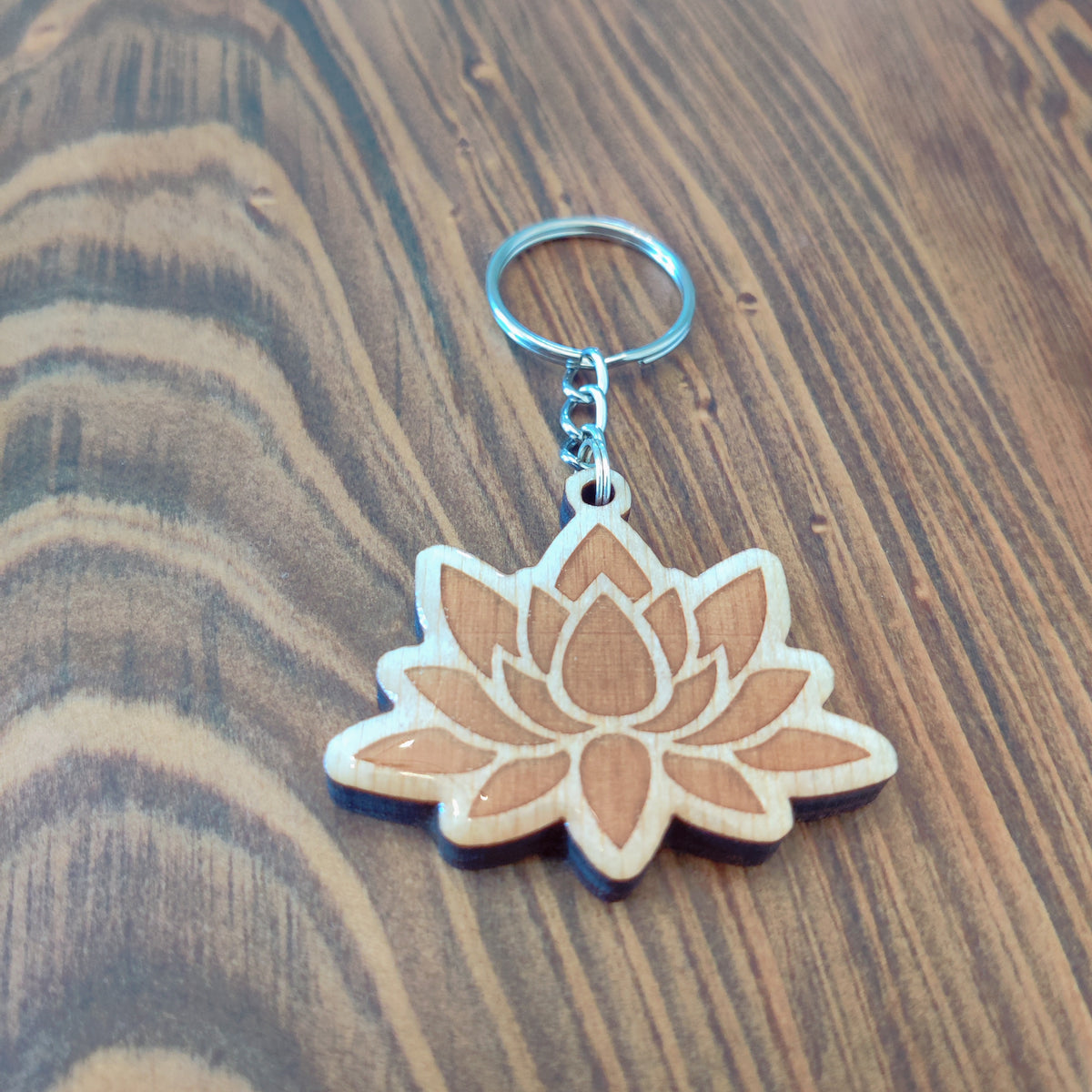 Lotus Flower Keychain | Handcrafted Wood or Acrylic