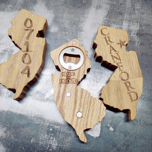 Personalized Handcrafted New Jersey Oak Magnetic Bottle Opener