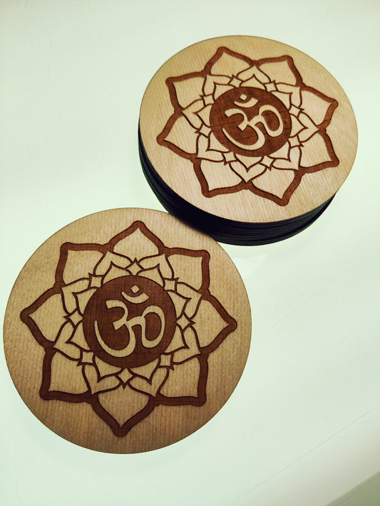 Om Mandala Wood Coaster