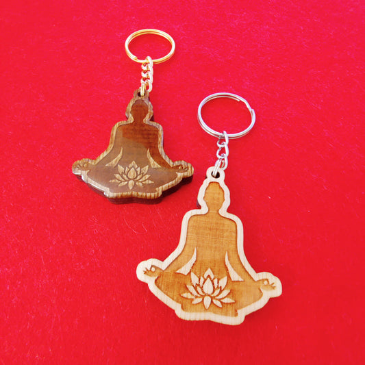 Lotus Pose Glass Glazed Wooden Keychain
