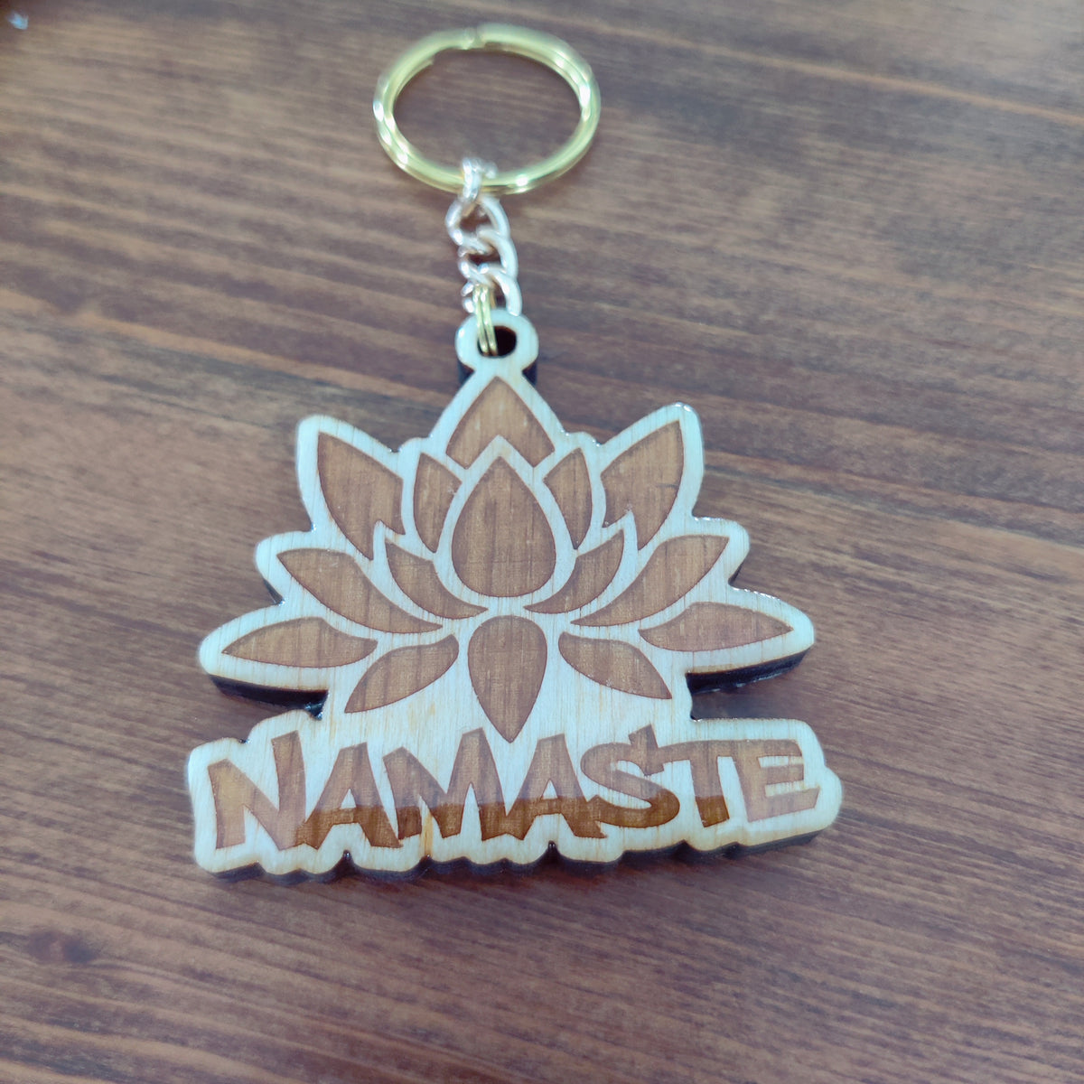 Namaste Lotus Flower Handcrafted Wooden Keychain
