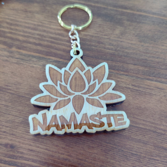 Namaste Lotus Flower Handcrafted Wooden Keychain