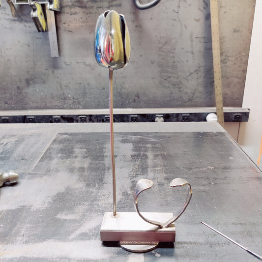 Handcrafted Stainless Steel Spoon Tulip & Heart Sculpture | TIG Welded Metal Art